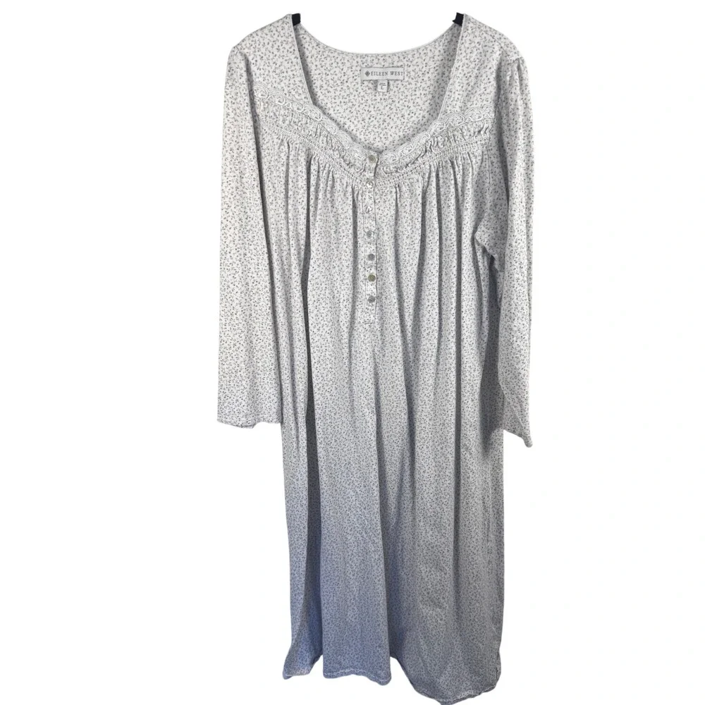 Eileen West Nightgown Womens Large Floral Cotton Long Sleeve Prairie Cottagecore